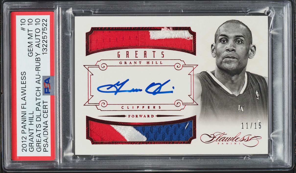 2012 Panini Flawless Greats Dual Ruby Grant Hill PATCH AUTO DNA 10 /15 #10 PSA 10 GEM MINT