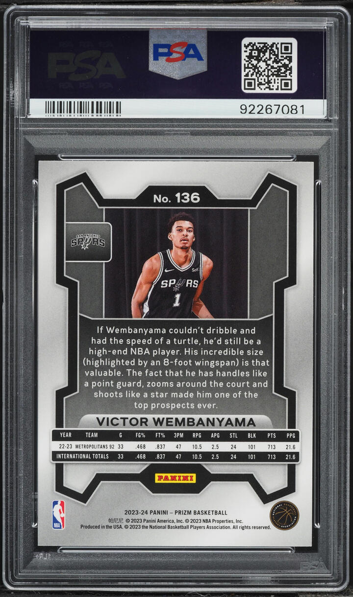 2023 Panini Prizm Victor Wembanyama ROOKIE #136 PSA 10 GEM MINT