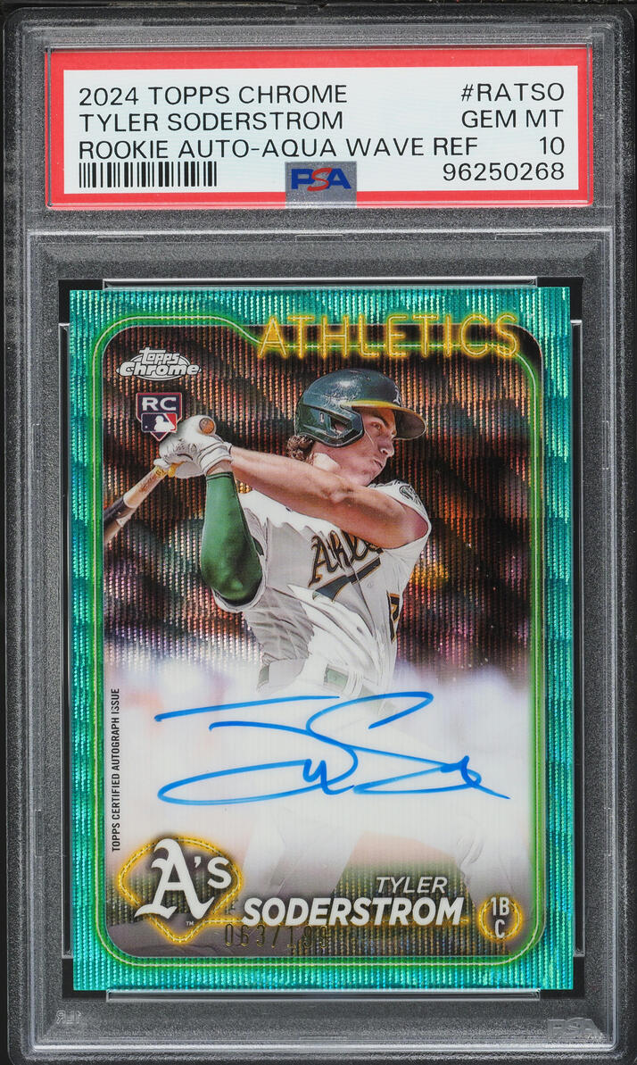 2024 Topps Chrome Aqua Wave Tyler Soderstrom ROOKIE AUTO /199 #RATSO PSA 10 GEM MINT