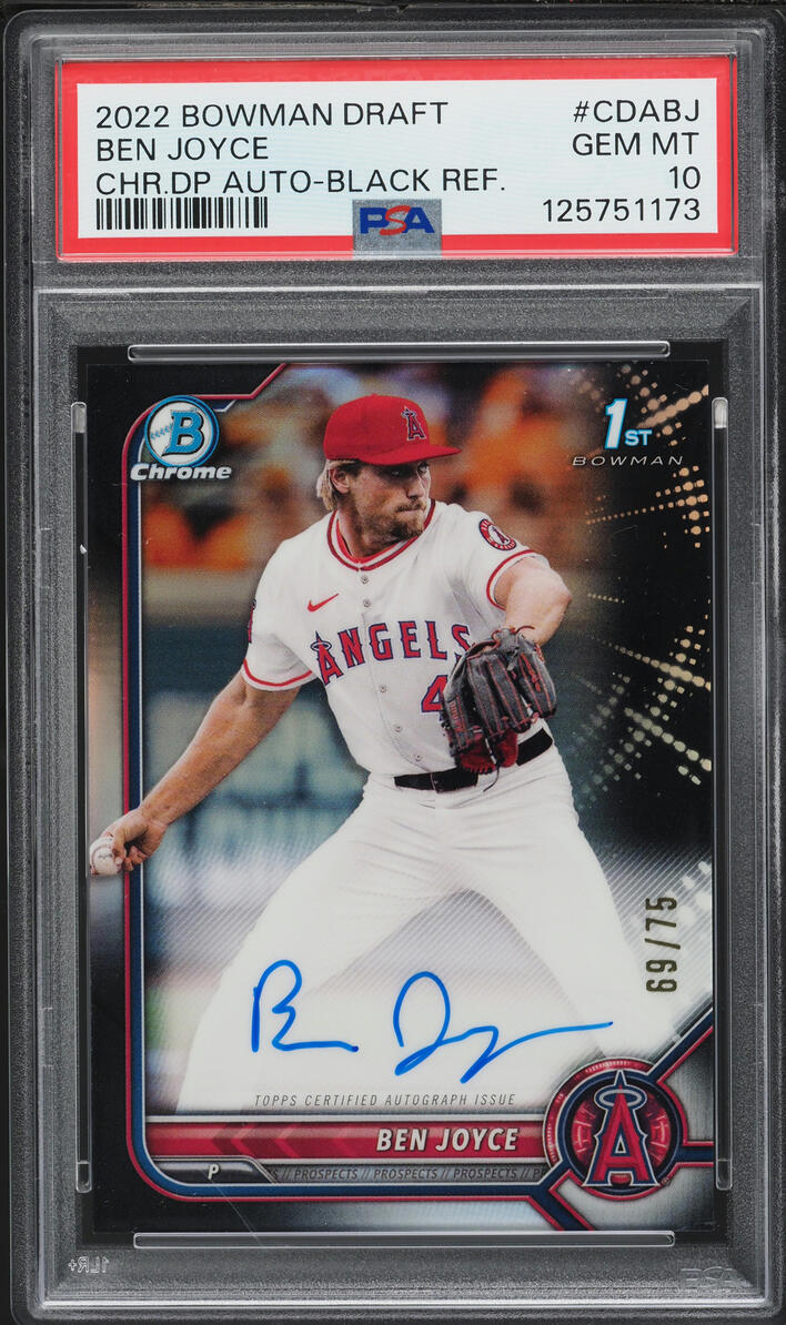 2022 Bowman Chrome Draft Black Refractor Ben Joyce PROSPECT AUTO /75 PSA 10 GEM MINT
