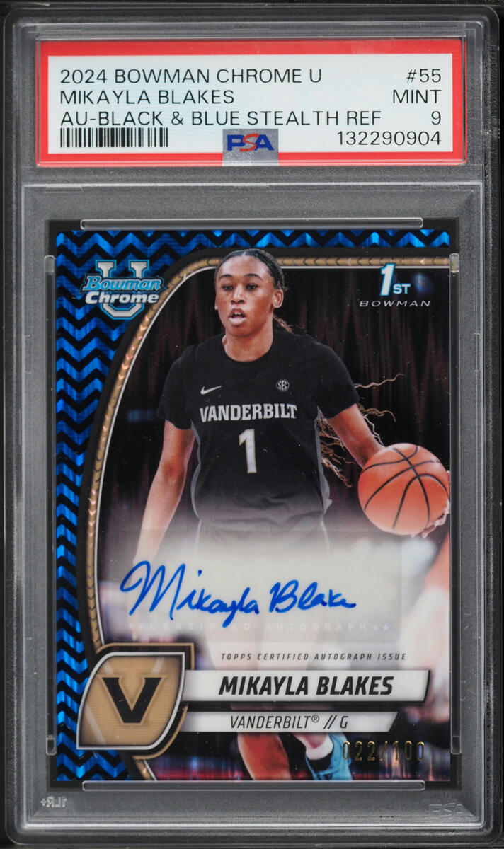 2024 Bowman Chrome U Black & Blue Stealth Refractor Mikayla Blakes ROOKIE AUTO /100 PSA 9 MINT