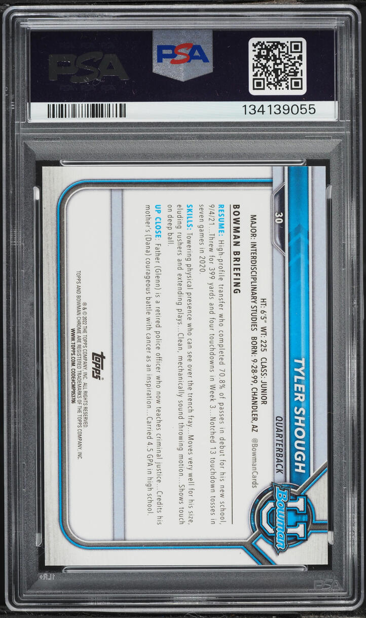 2021 Bowman University Chrome Gold Shimmer Refractor Tyler Shough ROOKIE /50 #30 PSA 9 MINT