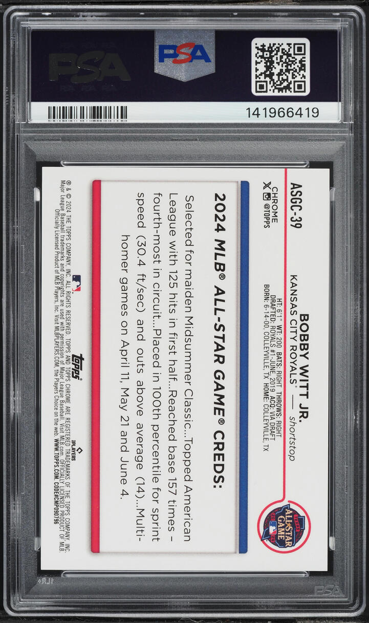 2024 Topps Chrome Update All-Star Game Black Refractor Bobby Witt Jr. /10 #ASGC-39 PSA 10 GEM