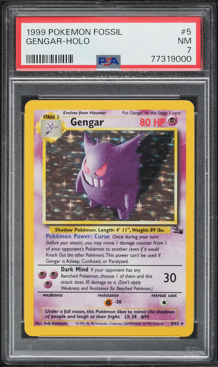 1999 Pokemon Fossil Holo Gengar #5 PSA 7 NRMT