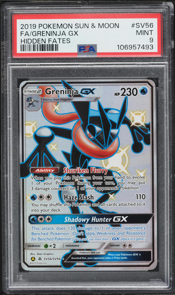 2019 Pokemon Sun & Moon Hidden Fates Shiny Full Art Greninja GX #SV56 PSA 9 MINT
