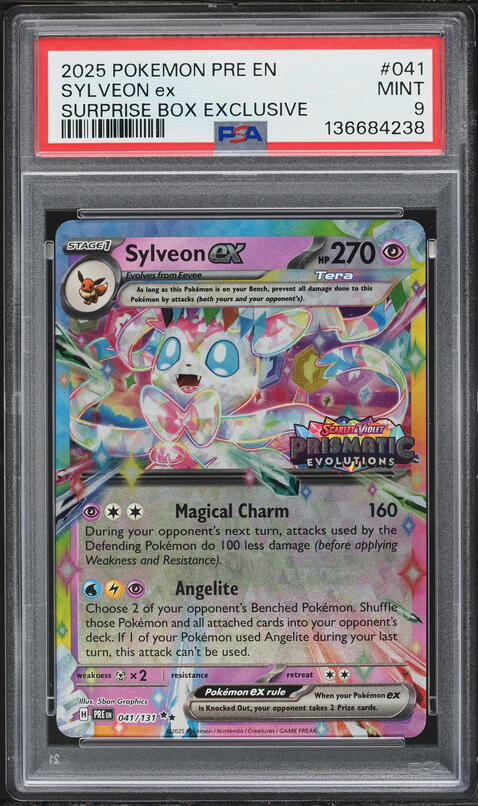 2025 Pokemon SV Prismatic Evolutions Surprise Box Holo Sylveon EX #41 PSA 9 MINT