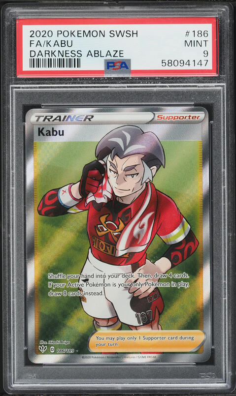 2020 Pokemon Sword & Shield Darkness Ablaze Full Art Kabu #186 PSA 9 MINT