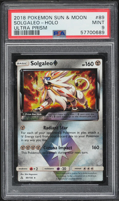 2018 Pokemon Sun & Moon Ultra Prism Holo Solgaleo #89 PSA 9 MINT