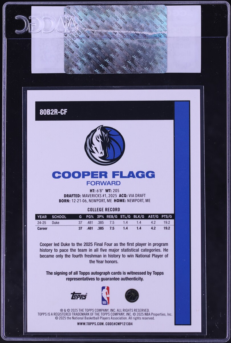 2025 Topps '80-81 Black Rainbow Foil Cooper Flagg ROOKIE AUTO /10 #80B2R-CF CGC AUTH