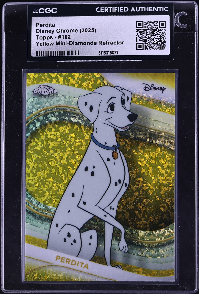 2025 Topps Chrome Disney Yellow Mini-Diamond Refractor Perdita #102 CGC AUTH
