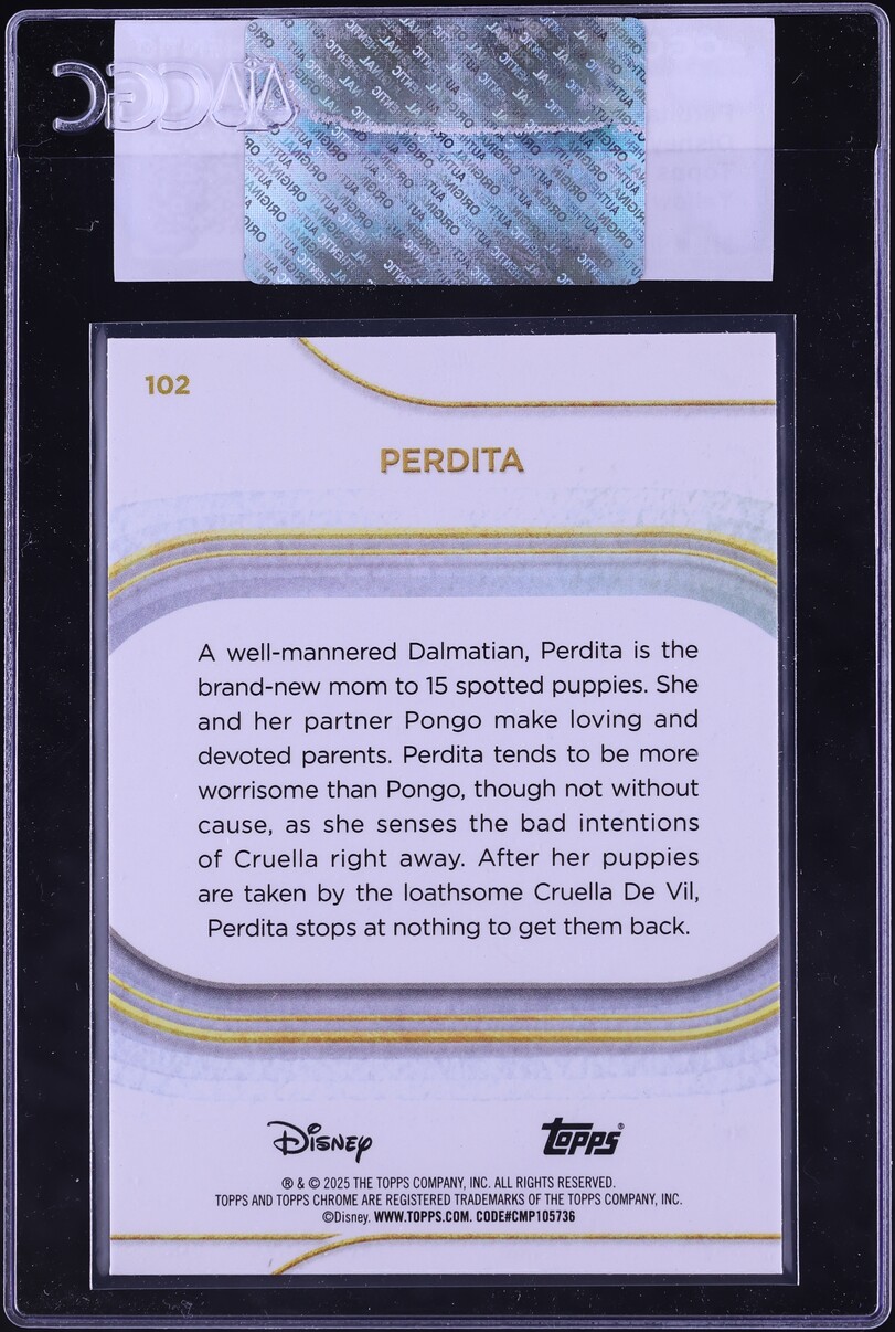 2025 Topps Chrome Disney Yellow Mini-Diamond Refractor Perdita #102 CGC AUTH