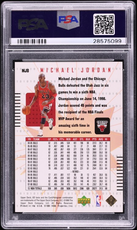 1998 Upper Deck Ionix MJ Hologrfx Michael Jordan #MJ8 PSA 10 GEM MINT