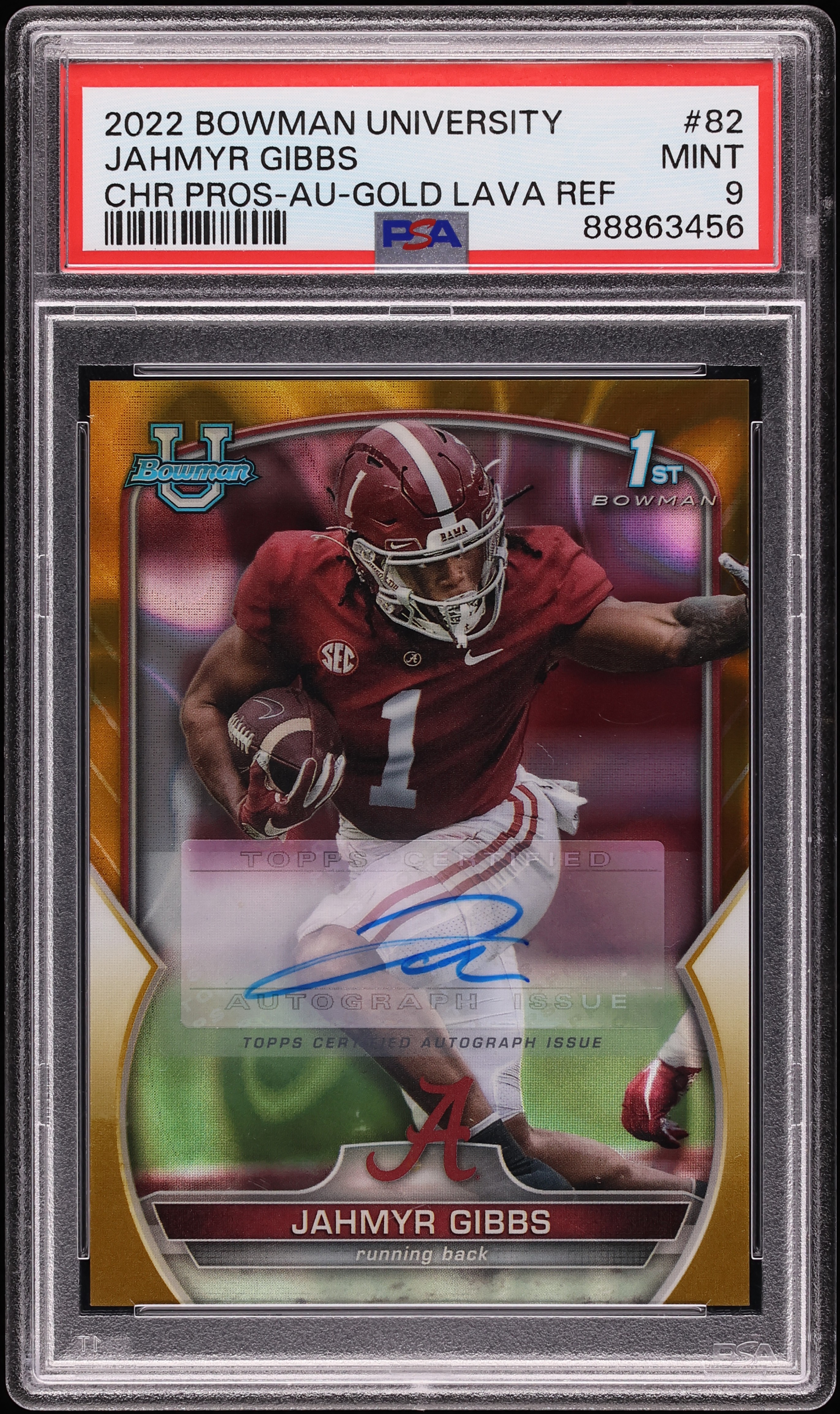 2022 Bowman Chrome U Gold Lava Refractor Jahmyr Gibbs ROOKIE AUTO