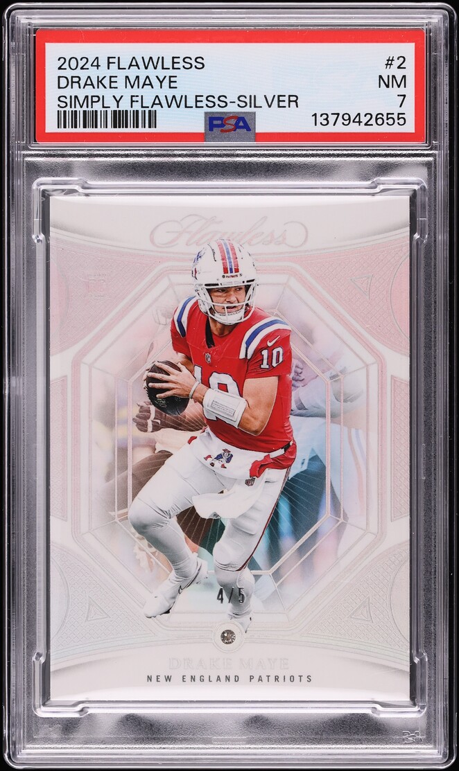 2024 Panini Simply Flawless Diamond Gems Silver Drake Maye ROOKIE /5 #2 PSA 7 NRMT