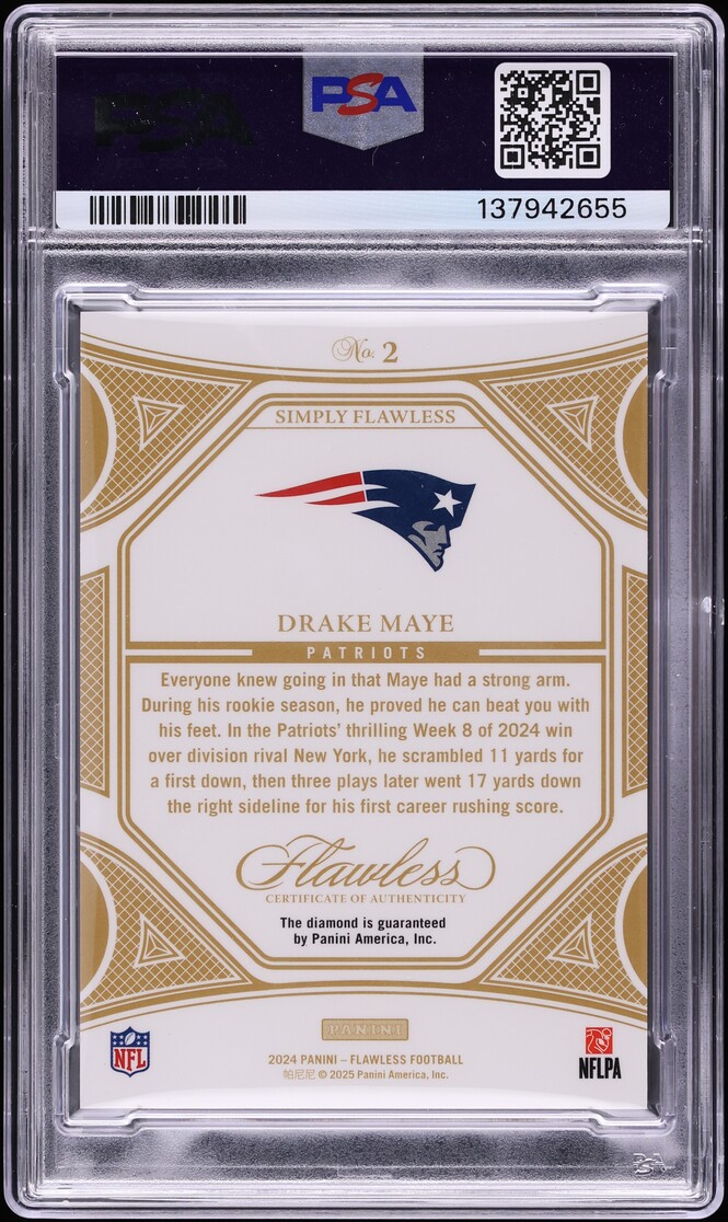 2024 Panini Simply Flawless Diamond Gems Silver Drake Maye ROOKIE /5 #2 PSA 7 NRMT