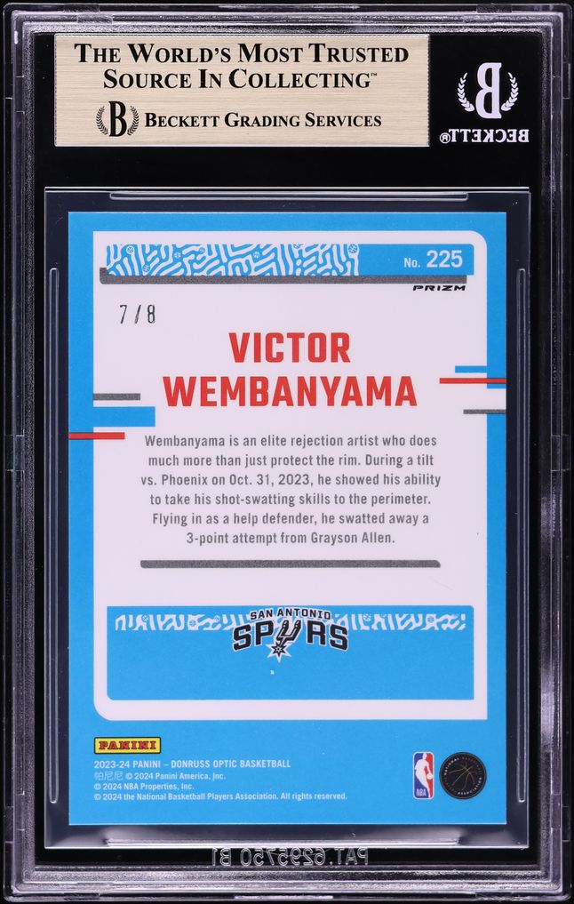 2023 Donruss Optic Choice Black Gold Victor Wembanyama ROOKIE /8 #225 BGS 9.5 GEM MINT