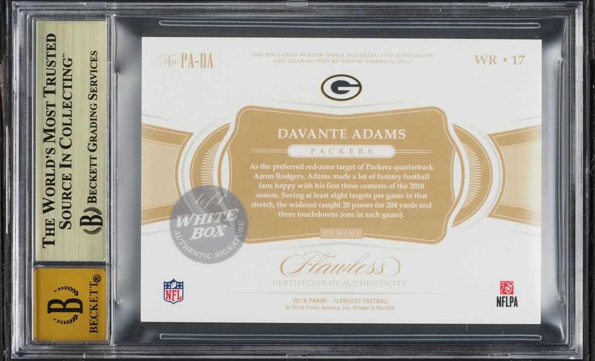 2018 Panini Flawless Ruby White Box Davante Adams PATCH AUTO 1/1 #PA-DA BGS 9.5 GEM MINT