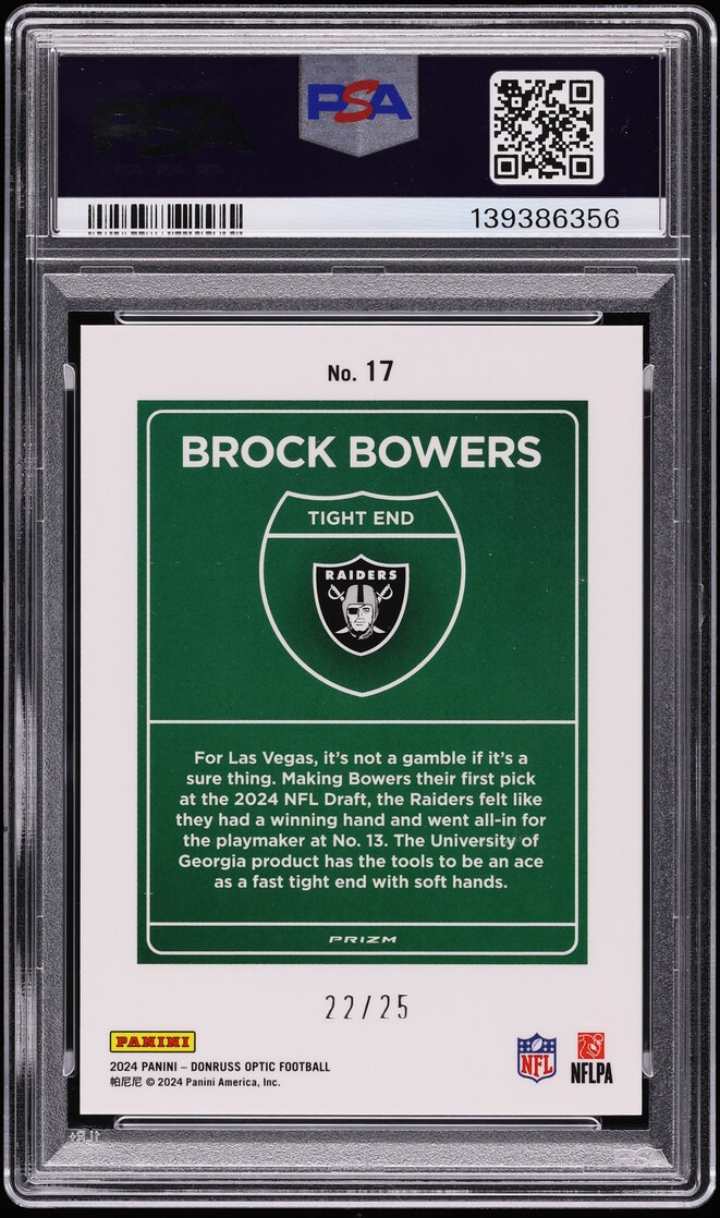 2024 Donruss Optic Downtown Black Pandora Brock Bowers ROOKIE /25 #17 PSA 10 GEM MINT