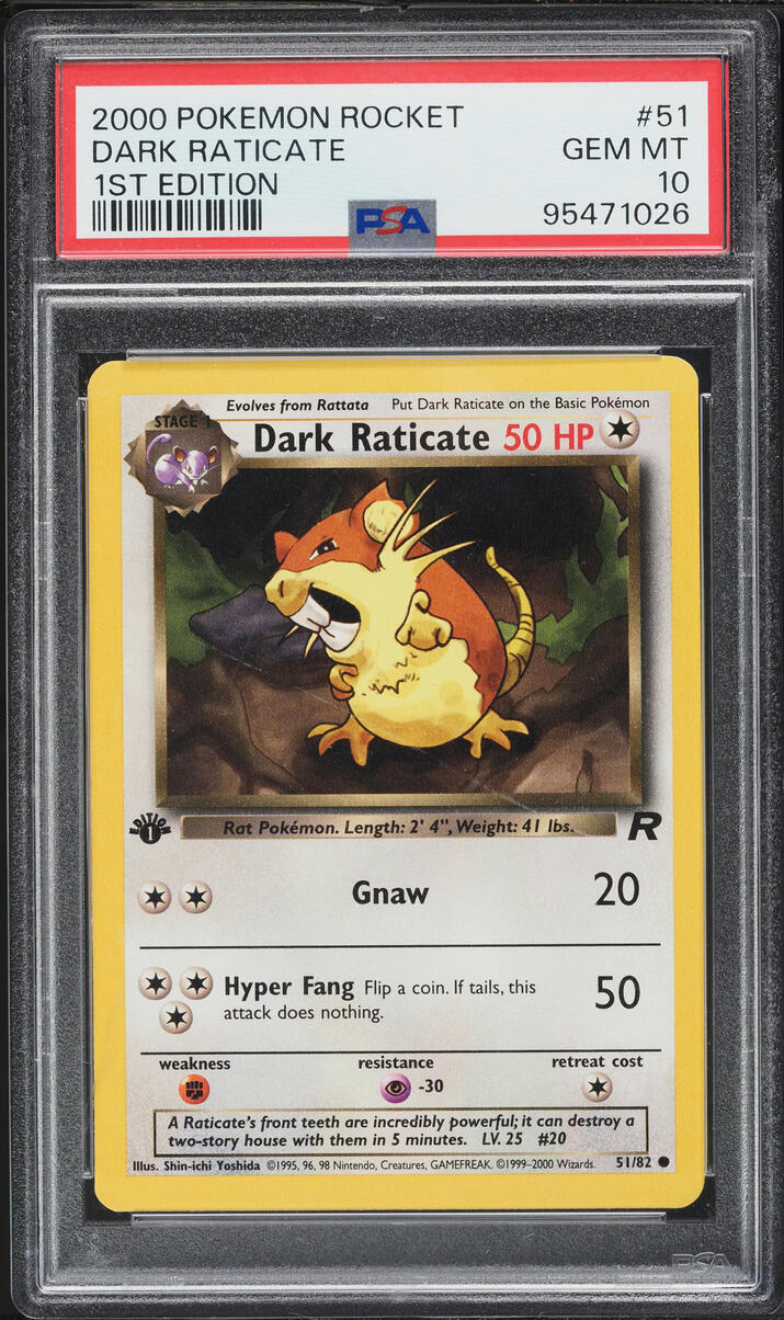 2000 Pokemon Team Rocket 1st Edition Dark Raticate #51 PSA 10 GEM MINT