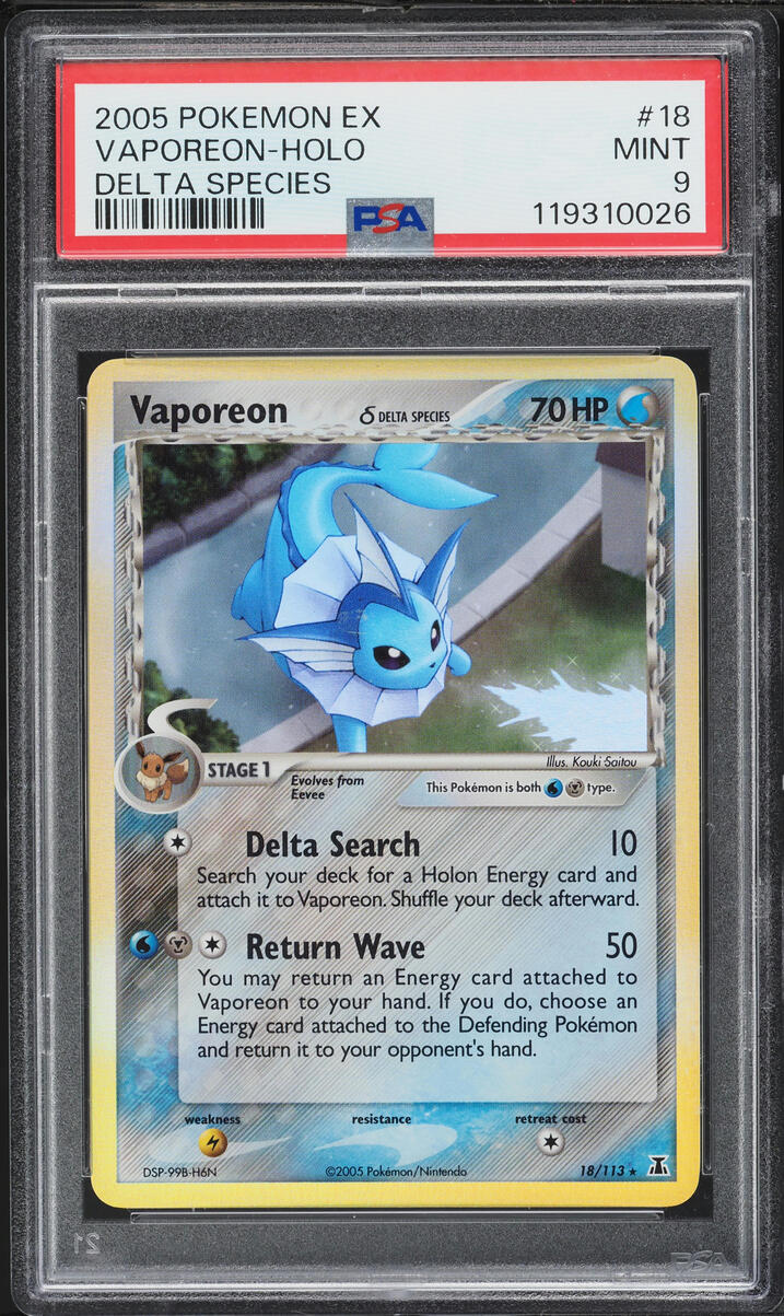 2005 Pokemon EX Delta Species Holo Vaporeon #18 PSA 9 MINT