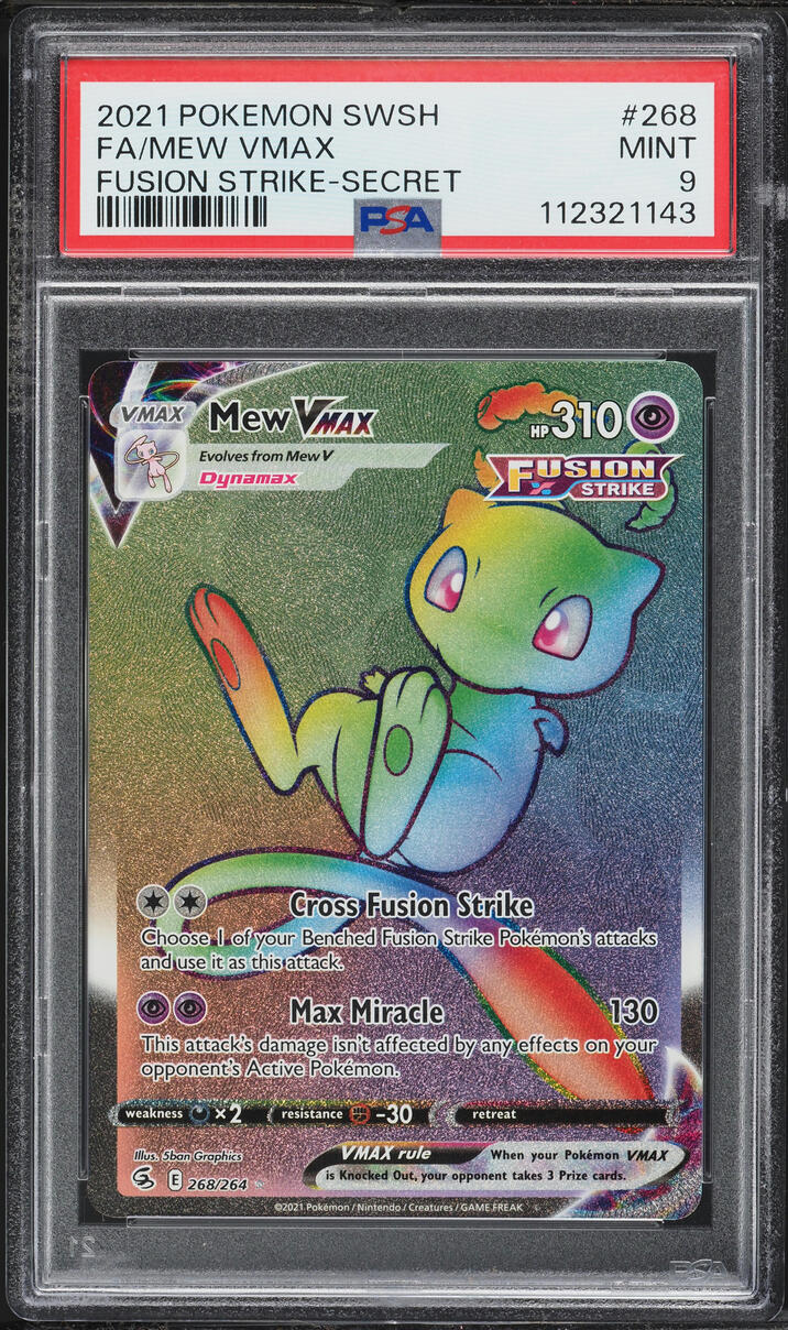 2021 Pokemon Sword & Shield Fusion Strike Rainbow Rare Mew VMAX #268 PSA 9 MINT