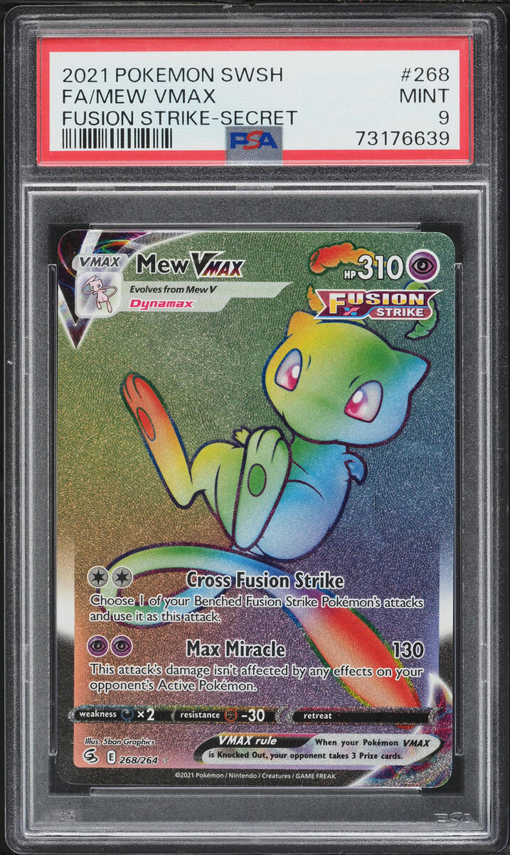 2021 Pokemon Sword & Shield Fusion Strike Rainbow Rare Mew VMAX #268 PSA 9 MINT