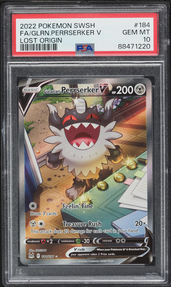 2022 Pokemon Sword & Shield Lost Origin Alt Art Galarian Perrserker V #184 PSA 10 GEM MINT