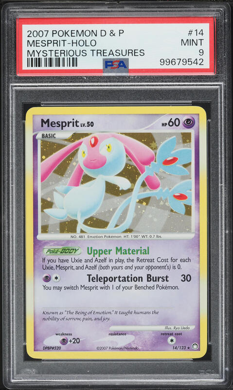 2007 Pokemon Diamond & Pearl Mysterious Treasures Holo Mesprit #14 PSA 9 MINT