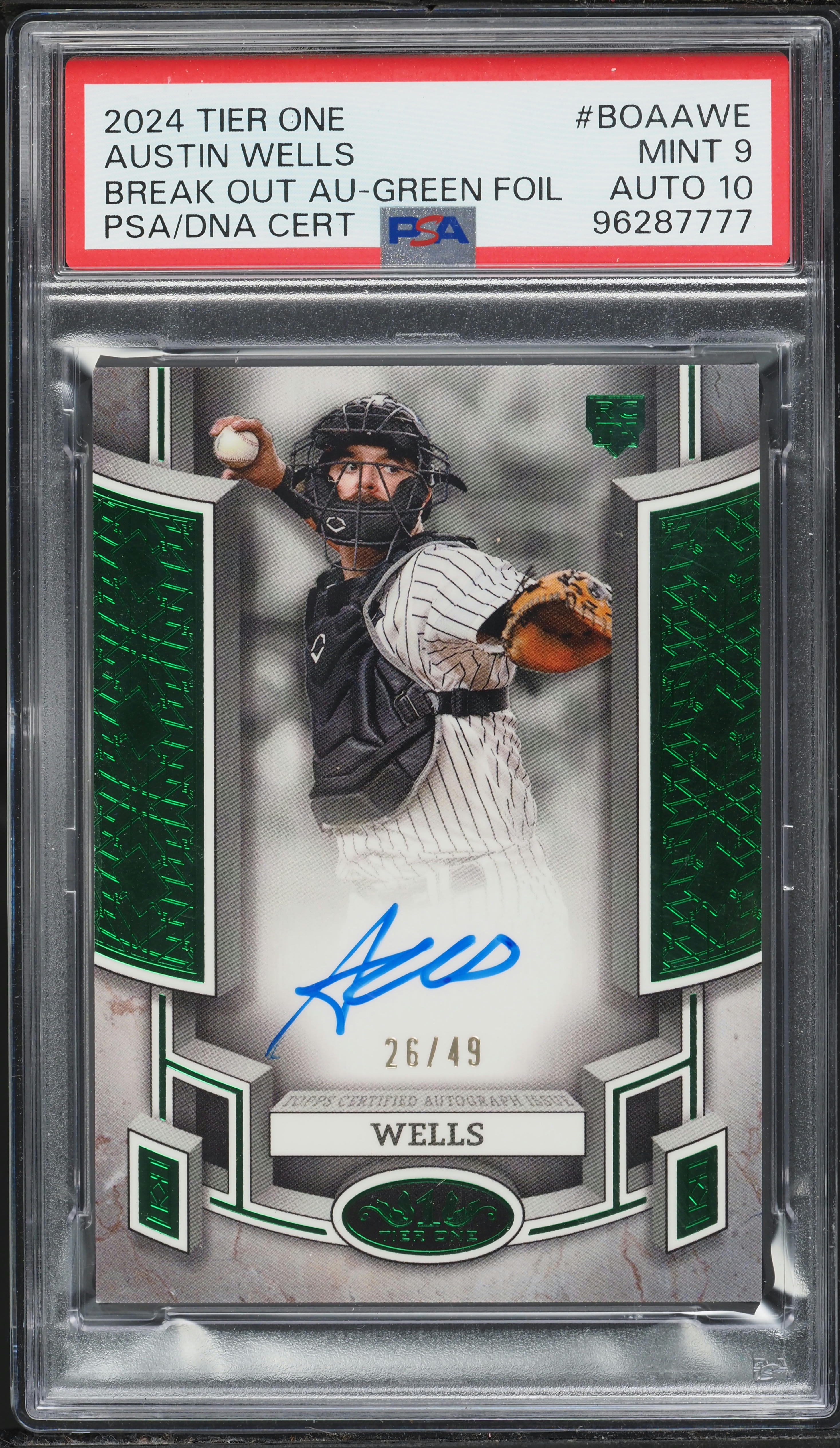 2024 Topps Tier One Break Out Green Foil Austin Wells ROOKIE AUTO 