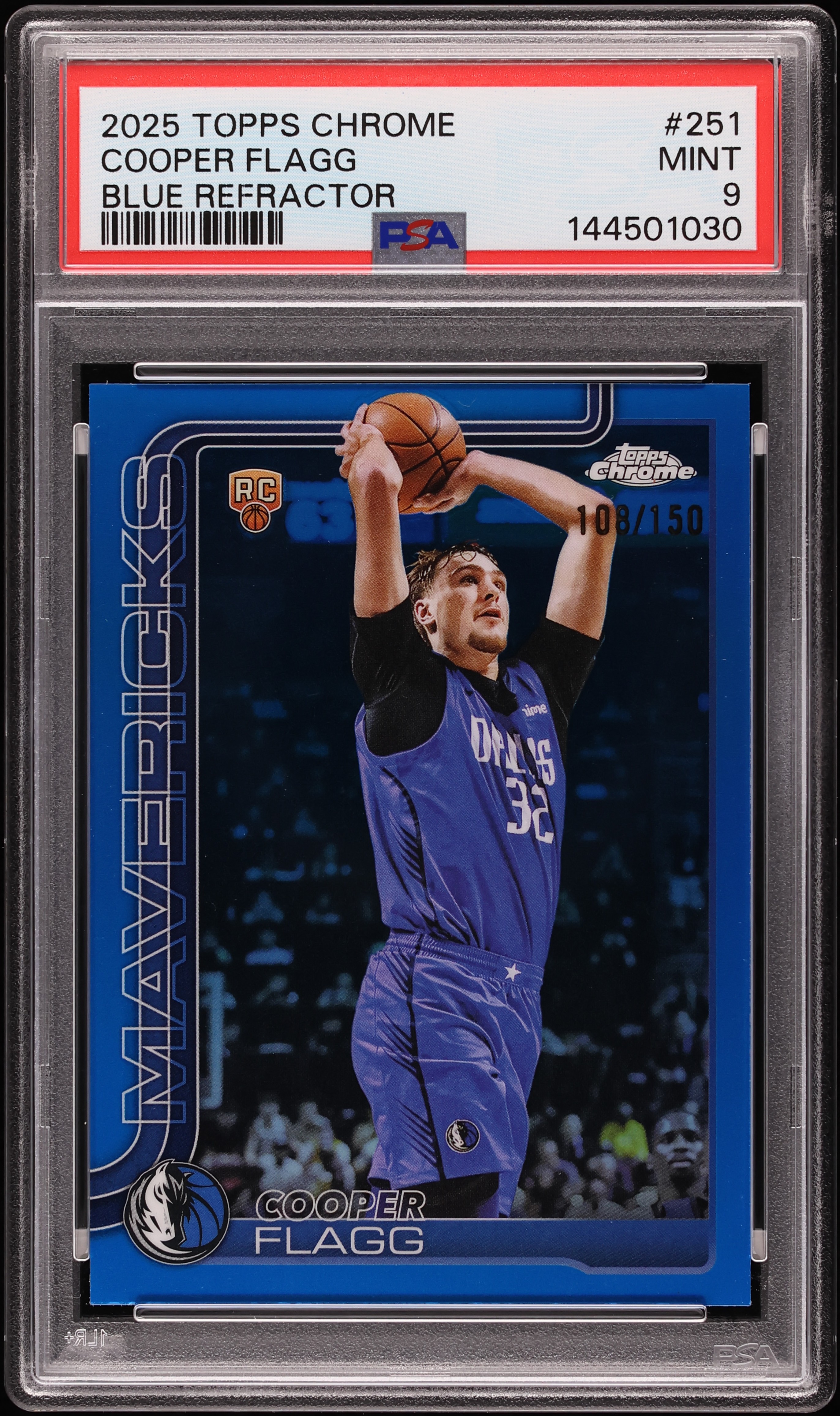 2025 Topps Chrome Blue Refractor Cooper Flagg ROOKIE /150 #251 PSA 