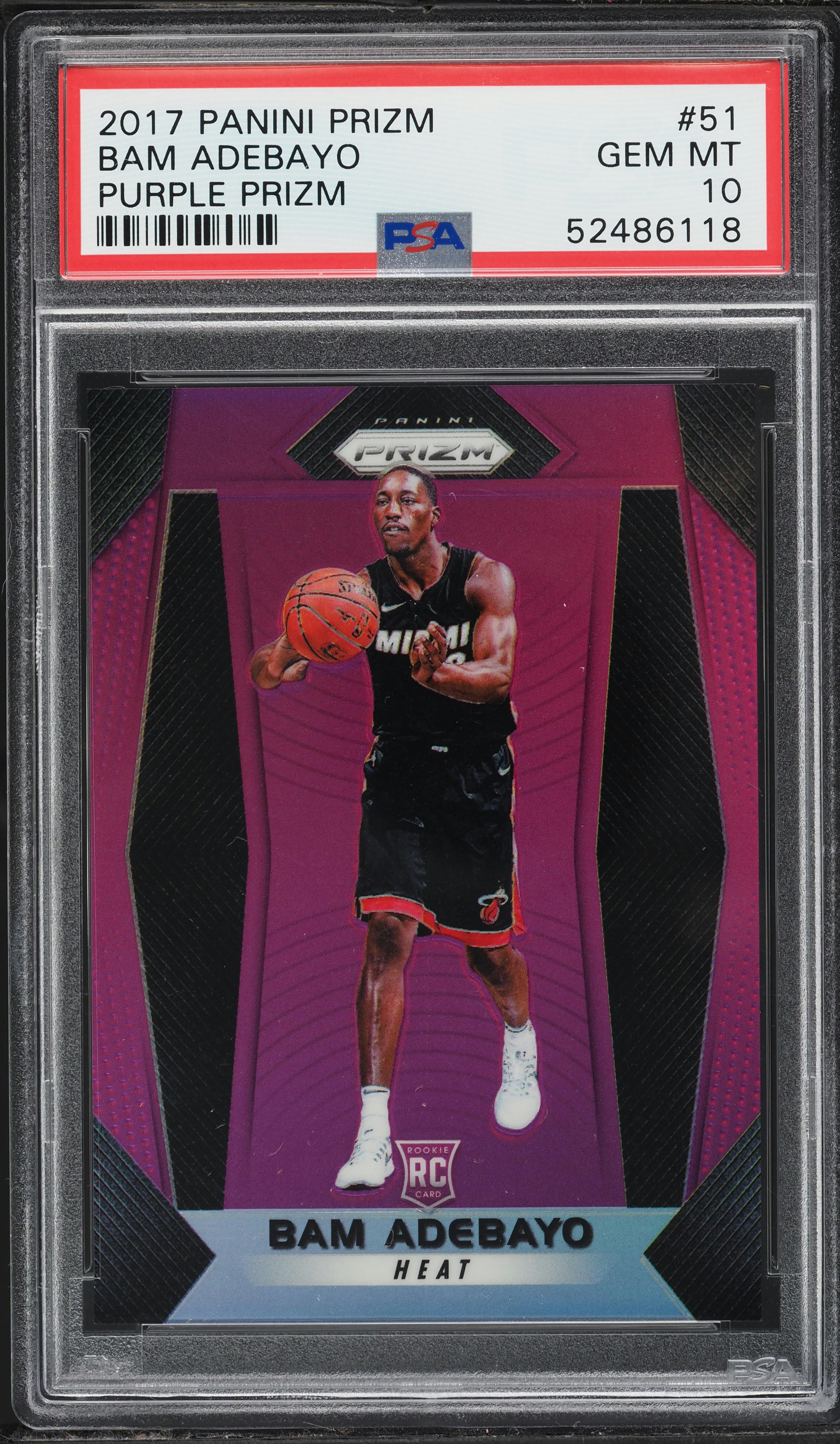 2017 Panini Prizm Purple Bam Adebayo ROOKIE /75 #51 PSA 10 GEM 