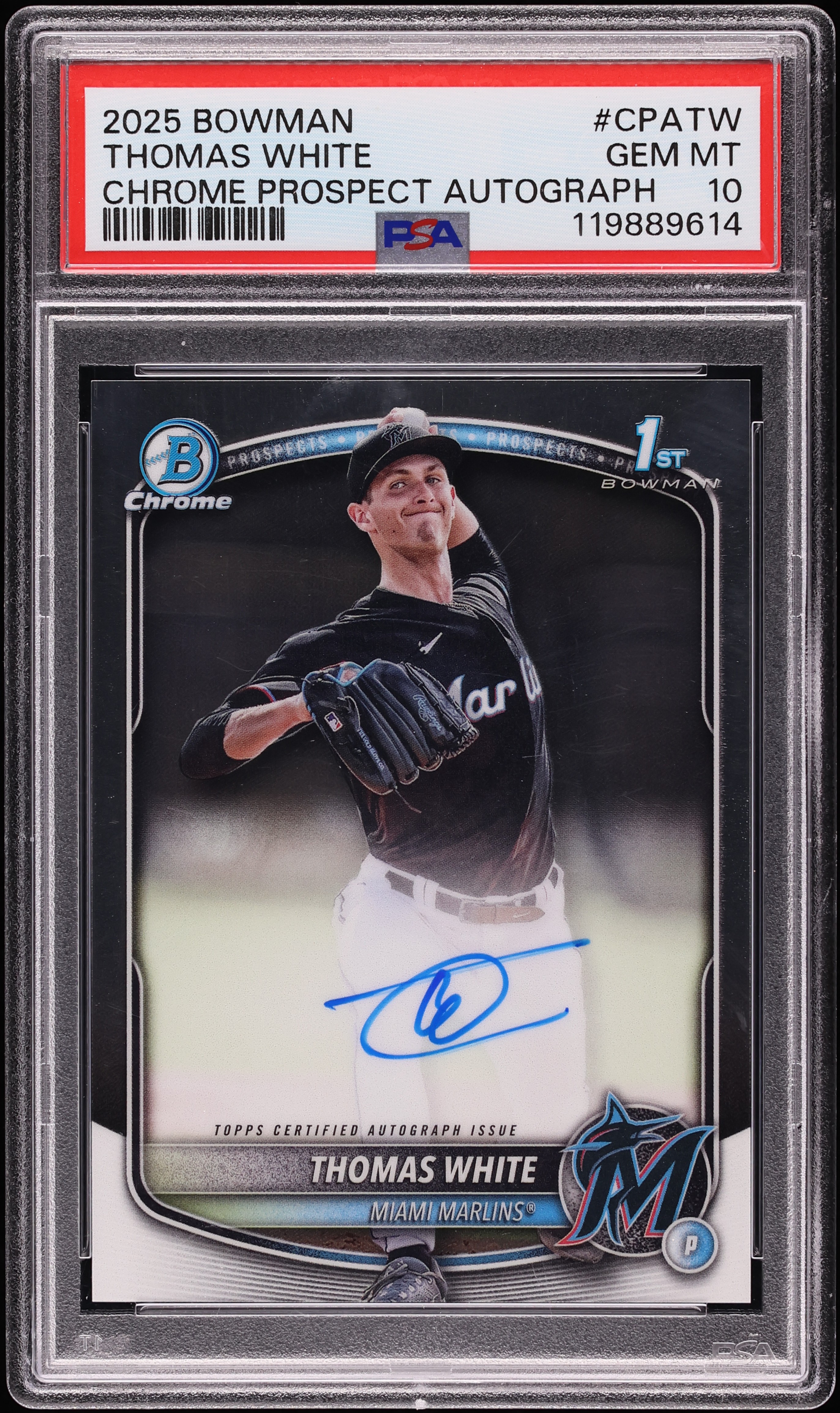 2025 Bowman Chrome Thomas White PROSPECT AUTO #CPA-TW PSA 10 GEM 