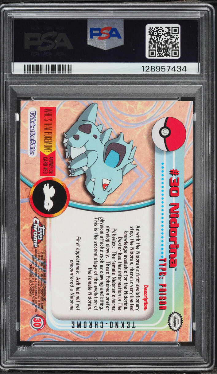 2000 Topps Chrome Pokemon TV Series 1 Tekno Nidorina #30 PSA 9 MINT