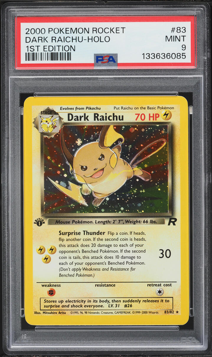 2000 Pokemon Team Rocket 1st Edition Holo Dark Raichu #83 PSA 9 MINT