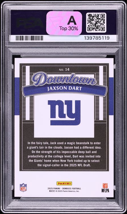 2025 Donruss Downtown Jaxson Dart ROOKIE #14 PSA 10 GEM MINT