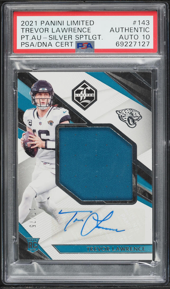 2021 Panini Limited Silver Spotlight Trevor Lawrence ROOKIE PATCH AUTO DNA 10 /75 #143 PSA AUTH