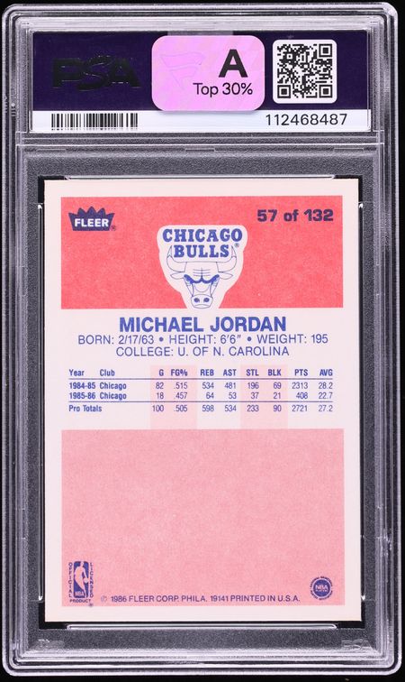 1986 Fleer Basketball Michael Jordan #57 PSA 8 NM-MT