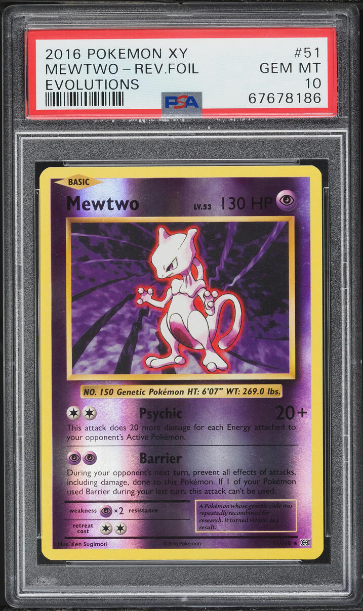 2016 Pokemon XY Evolutions Reverse Holo Mewtwo #51 PSA 10 GEM MINT