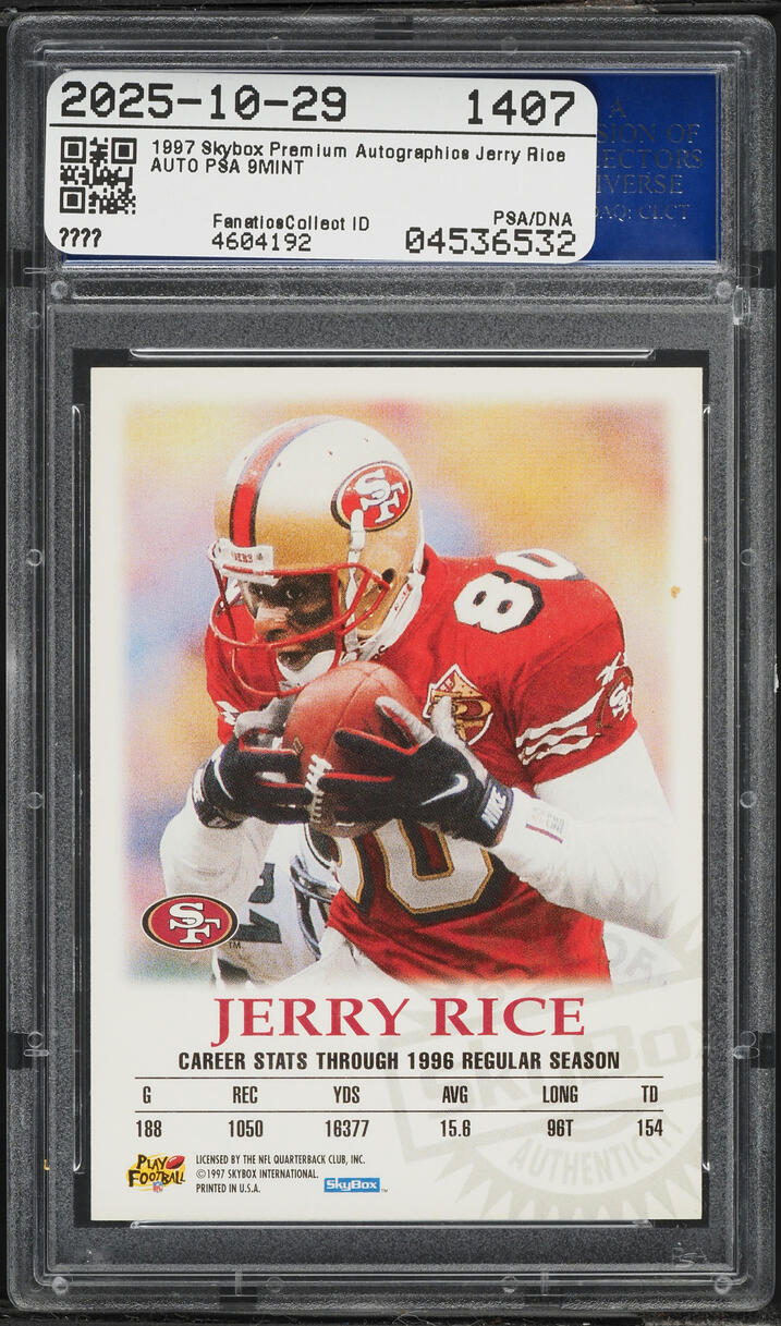 1997 Skybox Premium Jerry Rice AUTO PSA 9 MINT on Fanatics Collect