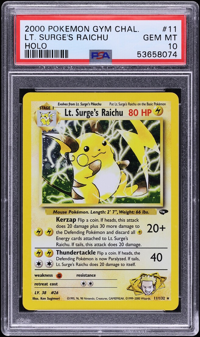 2000 Pokemon Gym Challenge Holo Lt. Surge's Raichu #11 PSA 10 GEM MINT