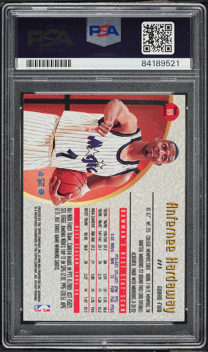 1997 Bowman's Best Atomic Refractor Anfernee Hardaway #69 PSA 7 NRMT