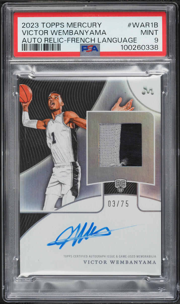 2023 Topps Mercury French Language Victor Wembanyama ROOKIE PATCH AUTO /75 #WAR-IB PSA 9 MINT
