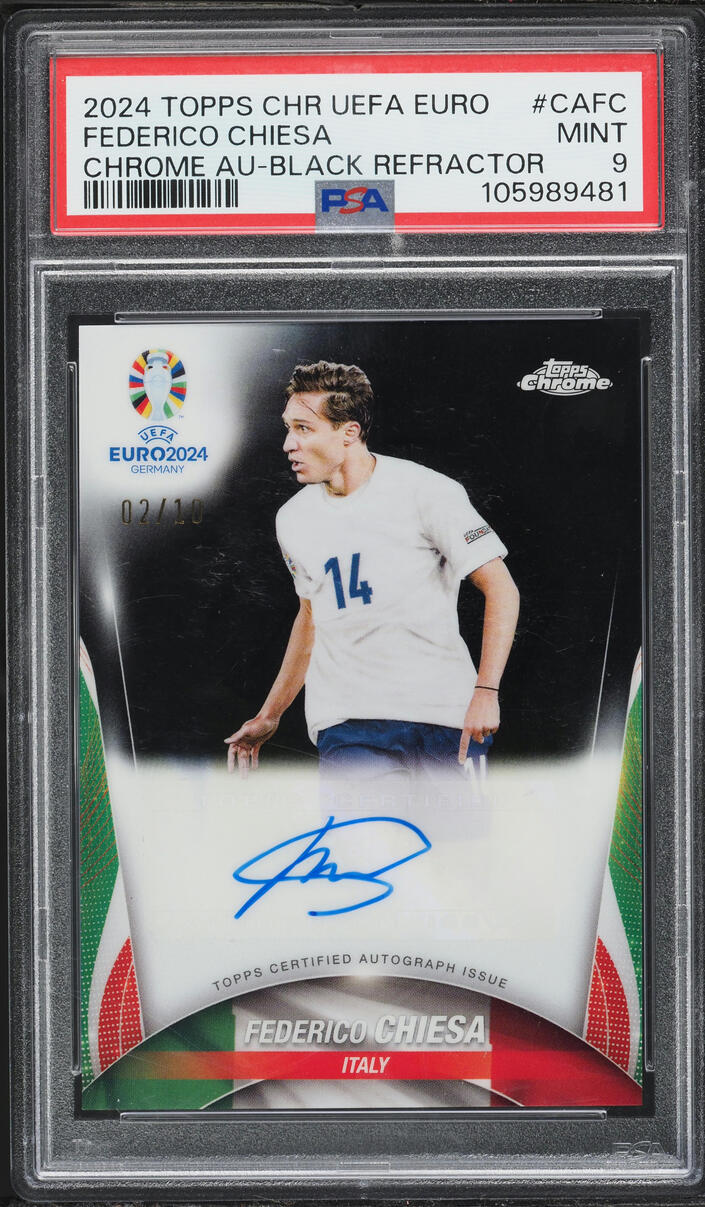 2024 Topps Chrome UEFA Euro Black Refractor Federico Chiesa AUTO /10 PSA 9