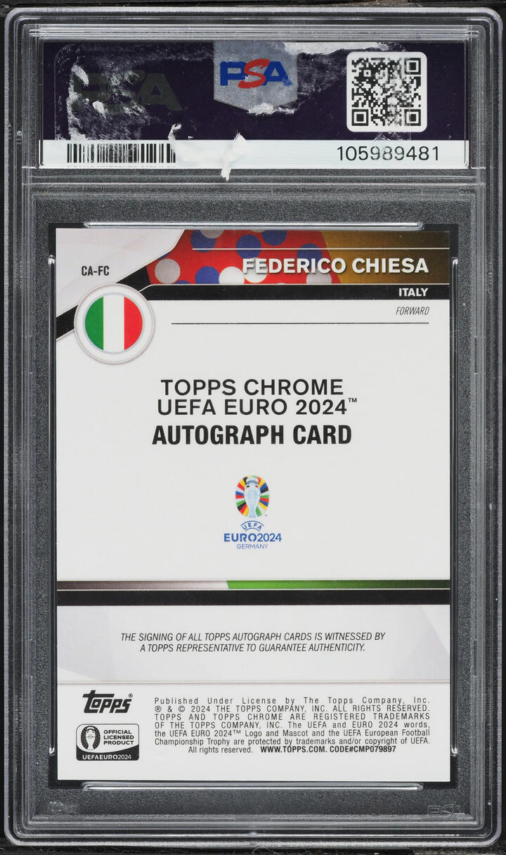 2024 Topps Chrome UEFA Euro Black Refractor Federico Chiesa AUTO /10 PSA 9