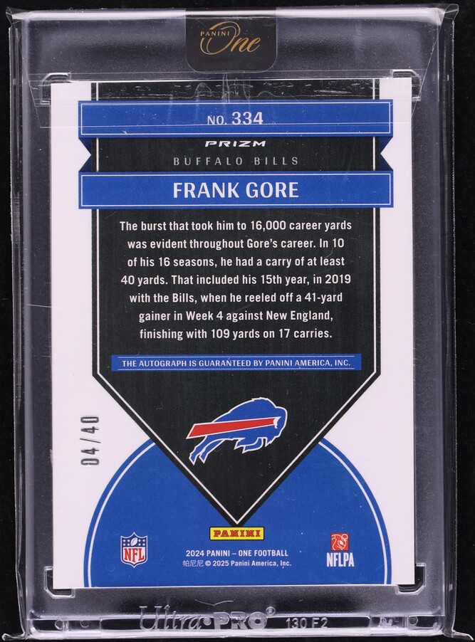2024 Panini One Once In A Franchise Green Prizm Frank Gore AUTO /40 #334