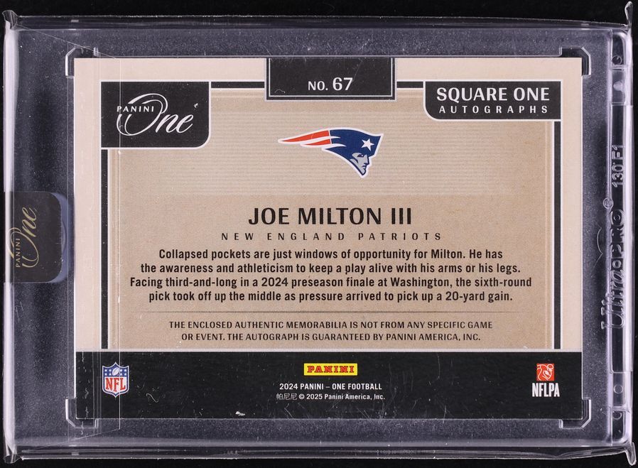 2024 Panini One Square One Bronze Joe Milton III ROOKIE PATCH AUTO /15 #67