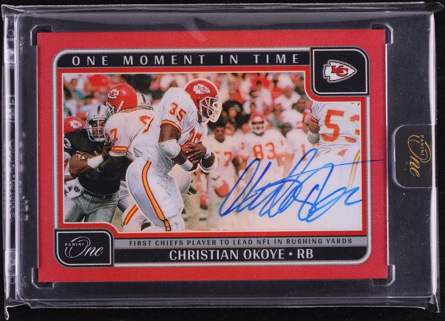 2024 Panini One Moment In Time Red Prizm Christian Okoye AUTO /60 #394