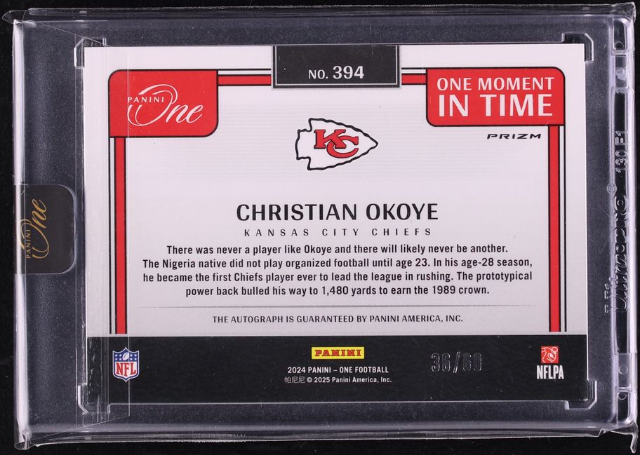 2024 Panini One Moment In Time Red Prizm Christian Okoye AUTO /60 #394