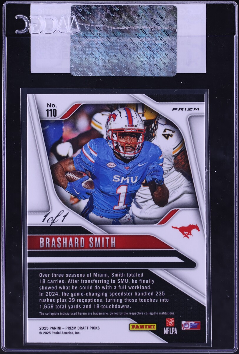 2025 Panini Prizm Draft Picks Black Shimmer Brashard Smith ROOKIE 1/1 #110 CGC AUTH