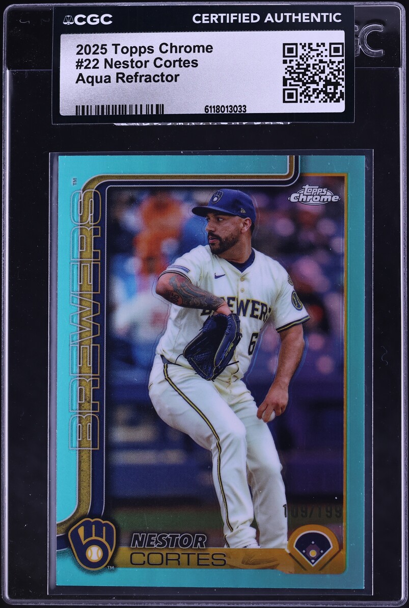 2025 Topps Chrome Aqua Refractor Nestor Cortes /199 #22 CGC AUTH